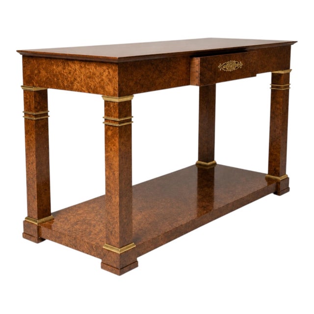 Baker Furniture Company 20th-C. Neo-Classical Style Banded Burl Walnut Console Table by Baker Furniture For Sale - Image 4 of 7