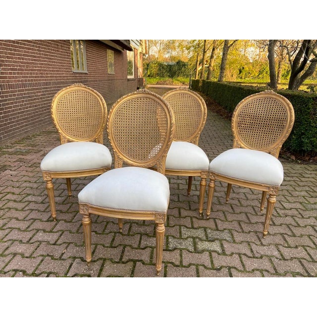 1970s French Artisan Louis XVI Gold Beech Cane Dining Chairs-Set of 4 Pc For Sale - Image 10 of 18