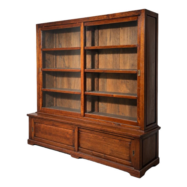 Teak Sliding Door Display Cabinet For Sale