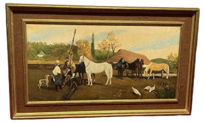 E .Wisniewski, Scene with Animals, Oil on Canvas, 1964, Framed