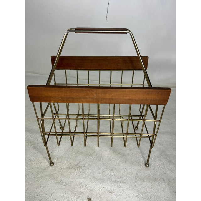 Vintage Modern Metal & Walnut Magazine Holder For Sale - Image 4 of 10