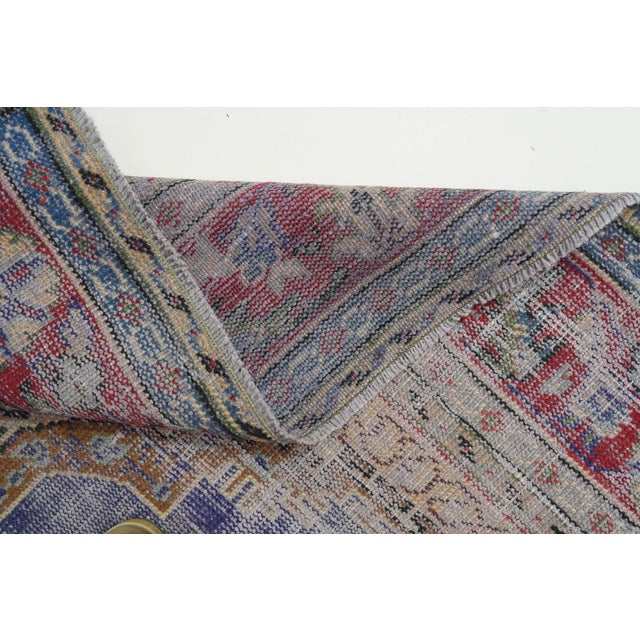 1970s Vintage Turkish Handmade Wool Cotton Blue Area Rug For Sale - Image 9 of 12