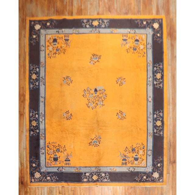 Art Deco 20th Century Zabihi Collection Pumpkin Color Chinese Room Size Rug - 9' x 11'6" For Sale - Image 3 of 10