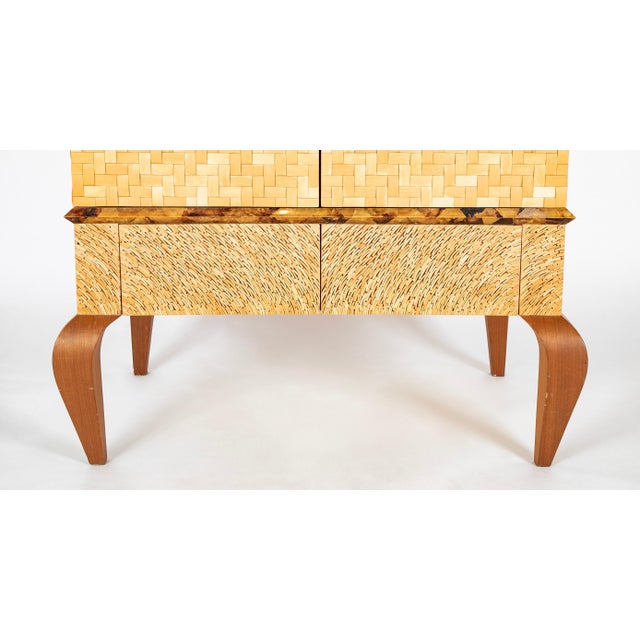 R & Y Augousti Style Lacquered Bamboo, Pen Shell and Egg Shell Cabinet For Sale - Image 9 of 12