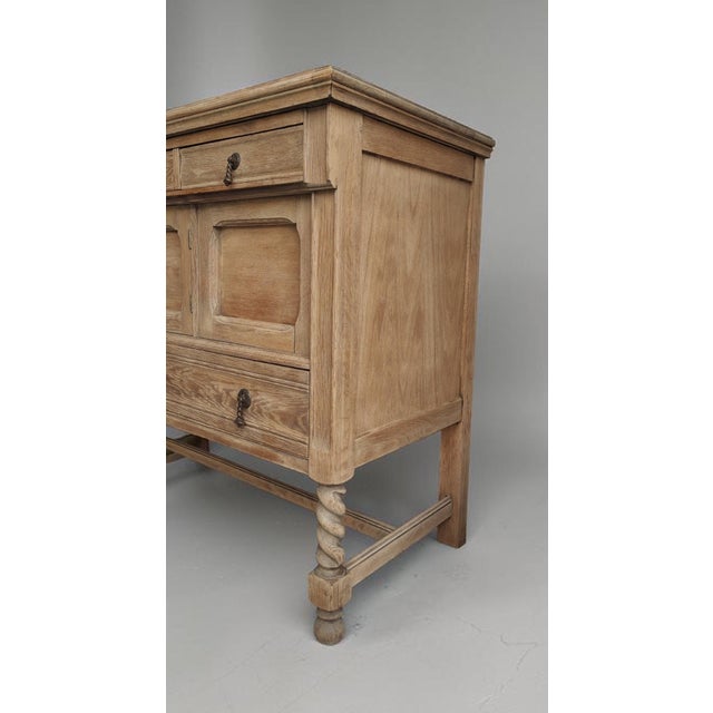 1940s Antique Natural Oak Sideboard With Barley Twist Legs For Sale - Image 5 of 7