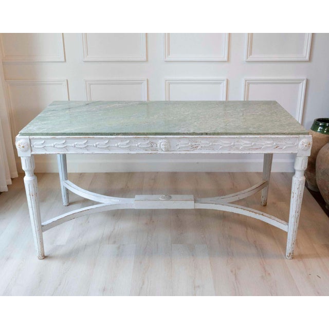 Swedish 1920s Painted Center Table with Green Marble Top For Sale - Image 11 of 12