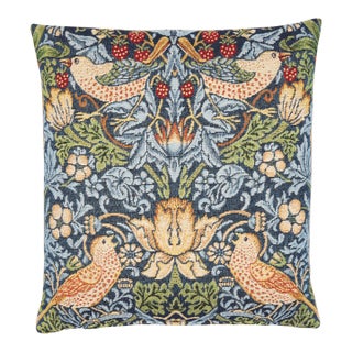 Strawberry Thief Navy Woven Cushion With Feather Filler - 30x30cm (12"x12") For Sale
