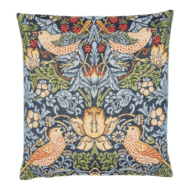 Strawberry Thief Navy Woven Cushion With Feather Filler - 30x30cm (12"x12") For Sale