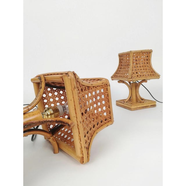 Mid-Century Modern Mid-Century Bedside Table Lamps in Rattan and Wicker Cane Webbing, Italy, 1960s, Set of 2 For Sale - Image 3 of 18