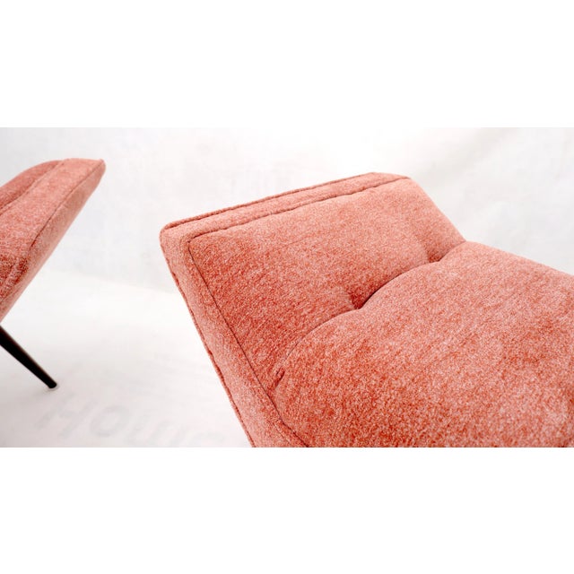 Pink Pair of Mid-Century Modern Pink Velvet Upholstery Dowel Legs Benches For Sale - Image 8 of 9