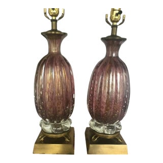 Murano Seguso Blown Glass Amethyst & Gold Lamps For Sale