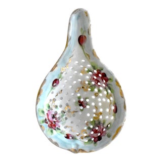 Antique German Porcelain Hand-Painted Tea Strainer For Sale