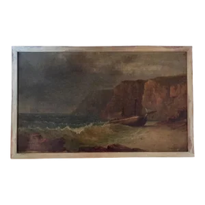 19th Century George Loring Brown Shipwreck in Rough Sea Oil on Canvas Painting