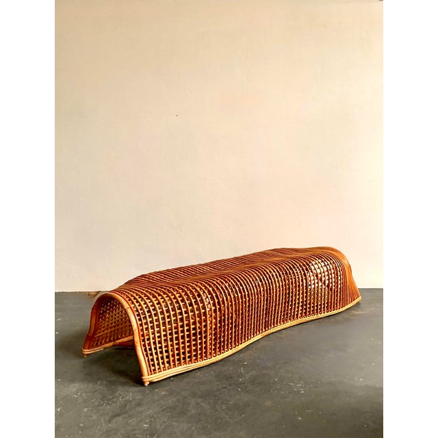 Mid-Century Modern Vintage Boho Bent Rattan Handkerchief Bench For Sale - Image 3 of 8