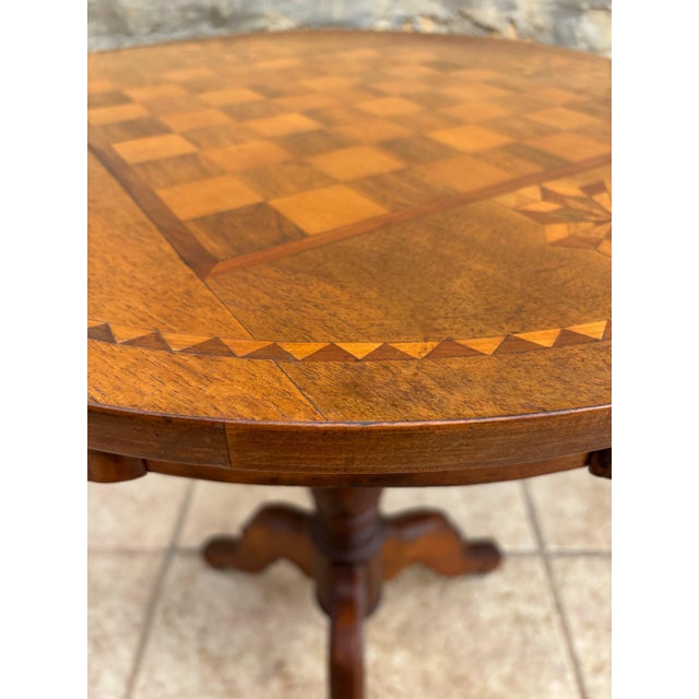 Round Game Table With Marquetry Top, 1940s For Sale - Image 9 of 10
