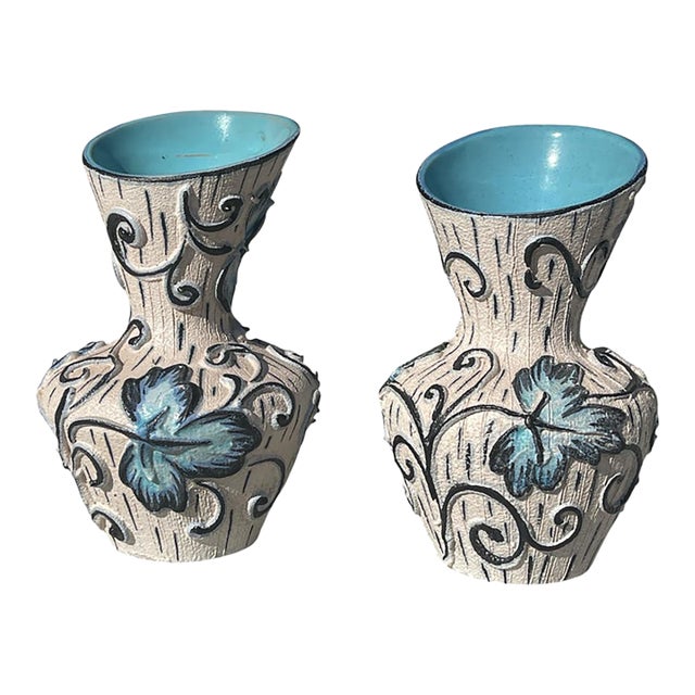 1960s MCM Italian Abstract Ceramic Vase Art Pottery Lava Glaze-a Pair For Sale