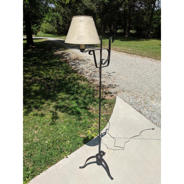 Early 20th Century Forged Iron Floor Lamp With Metal Lampshade For Sale - Image 11 of 12