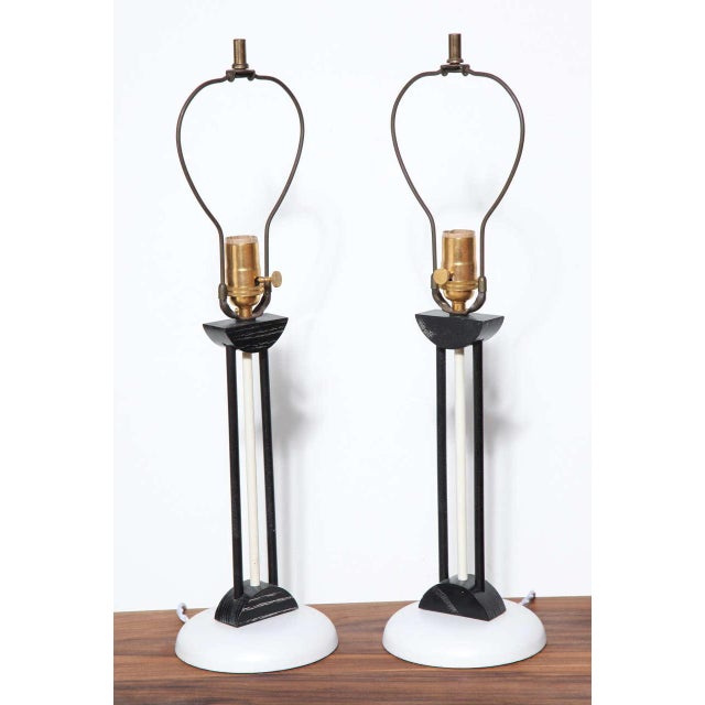 1940s Russel Wright Style Deco Black & White Table Lamps - a Pair For Sale - Image 9 of 10
