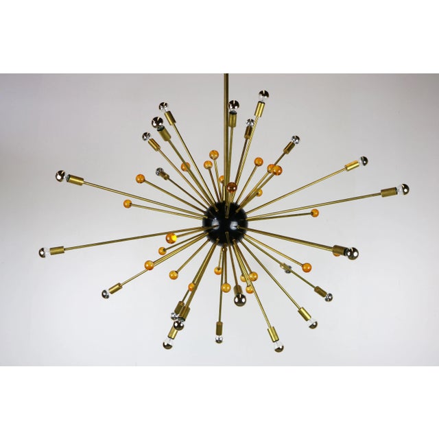 Italian Minimalist Sputnik Chandelier in Black, Gold & Murano Glass in the Style of Stilnovo, 1950s For Sale - Image 13 of 13
