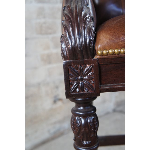 Late 20th Century Hancock & Moore French Chesterfield Style Carved Brown Leather Tufted Bar Stool For Sale - Image 9 of 12