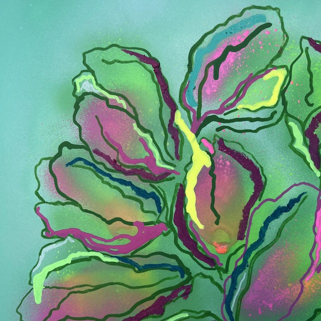 A captivating work presents a fresh take on the classic still life, showcasing a vibrant bouquet of parrot tulips against...
