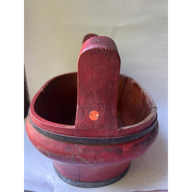 Red Antique Qing Dynasty Chinese Wooden Basket, 19th Century For Sale - Image 8 of 13