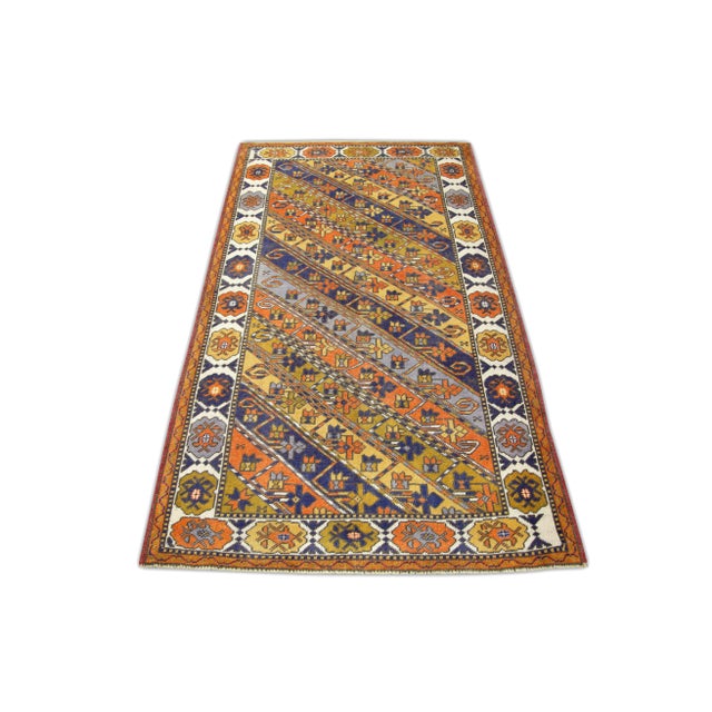 1960s Vintage Turkish Hand Knotted Wool Rug Red & Beige Geometric Design 3'8" X 6'5" For Sale - Image 5 of 6