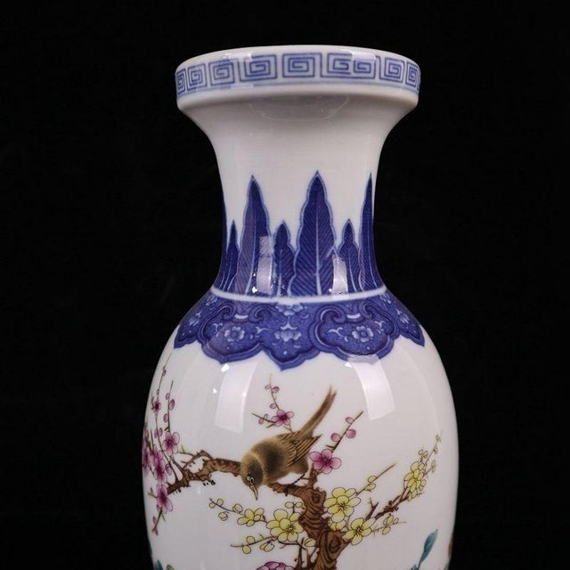 Mid 20th Century Pair of Chinese Porcelain Vases, Famille Rose Bird and Peony Floral Vases For Sale In New York - Image 6 of 9