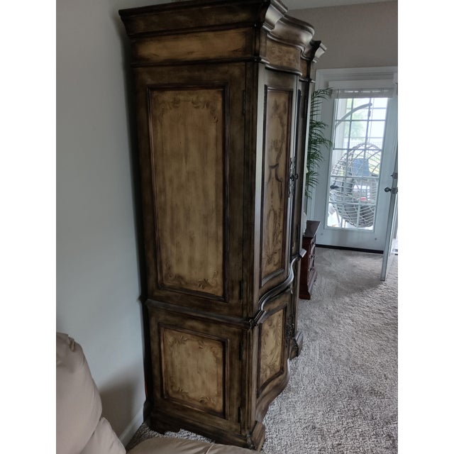 Hooker Hooker Seven Seas Old World Hand Painted Serpentine Media Armoire 79" X 46" X 25" Brown, Sage For Sale - Image 4 of 14