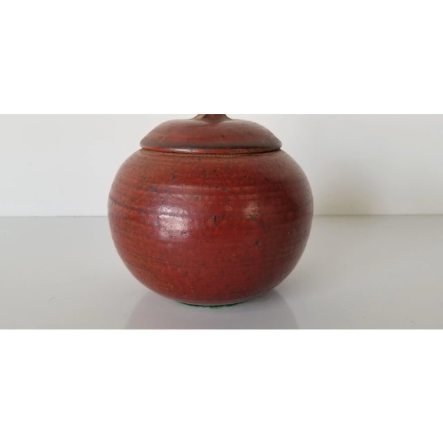 Mid-Century Modern Vintage Apple Shape Art Pottery Jar With Lid/ Sold For Sale - Image 3 of 10