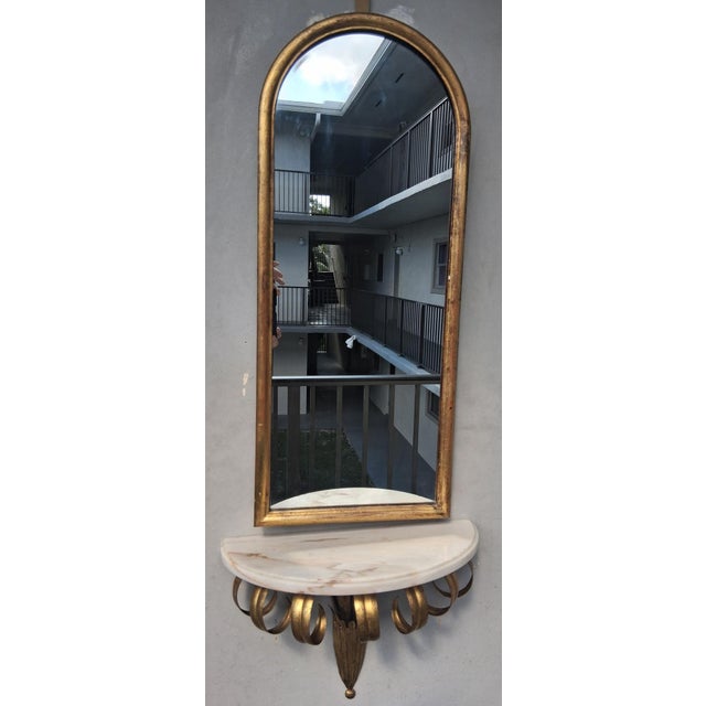 1940s 1940's Hollywood Regency Gilt Tole/ Marble/ Giltwood Mirrored Petite Console Table Set For Sale - Image 5 of 11