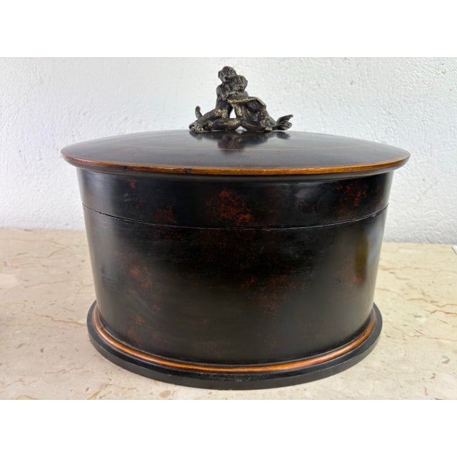 Shell Large Handcrafted Oval Dresser Box With Bronze Monkey Handle For Sale - Image 7 of 10