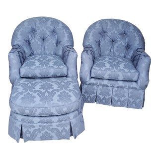 Vintage Century Furniture Tufted Club Chairs With Ottoman - 3 Pieces For Sale