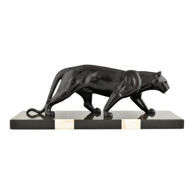 M. Leducq, Art Deco Panther, 1930, Metal on Marble Base For Sale - Image 11 of 11