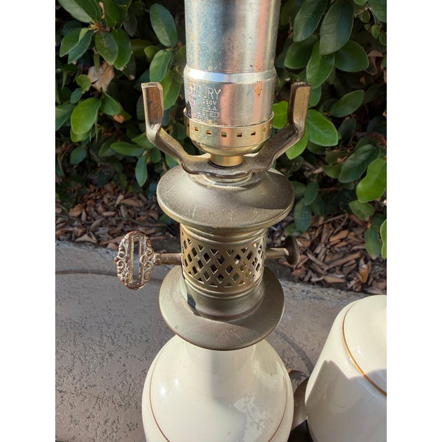 White Vintage Porcelain Table Lamps Romantic Courting Scenes, Gold Trim - a Pair For Sale - Image 8 of 9
