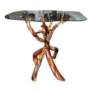 Handcrafted All Wood Bar Table With Glass Top For Sale