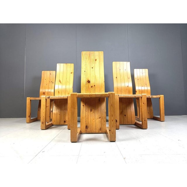 Wood Vintage Pine Wood Dining Chairs, 1970s, Set of 6 For Sale - Image 7 of 12