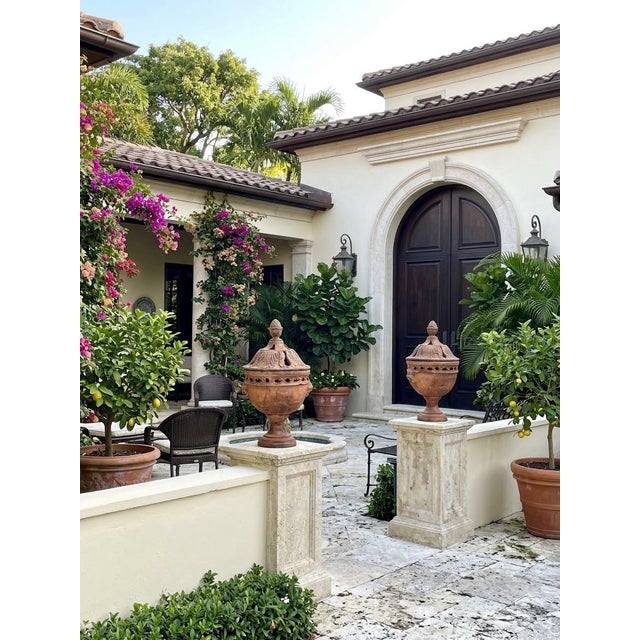 Pair of Vintage Italian Terracotta Citrus House / Greenhouse Warming Lanterns With Finials & Lion Mascarons For Sale - Image 11 of 12