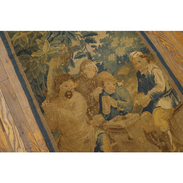Baroque 1650s Green Figural Scene Flemish Tourani Tapestry Rug 2'9" X 7' Flatweave Wook Silk Carpet For Sale - Image 3 of 6