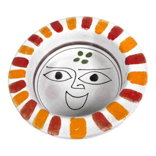 1960s Hand Painted Art Pottery Happy Sun Face Dish by DeSimone Italy For Sale