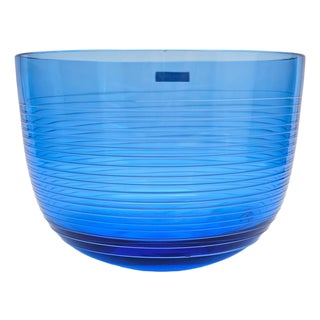 Villeroy & Boch Conga White Swirl Cobalt Crystal Centerpiece Bowl 8.75" For Sale