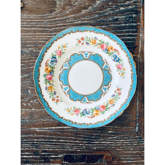 Crown Staffordshire Vintage Crown Staffordshire Lyric Tunis Blue Bread Plates – Set of 9 – Fine Bone China England – 1930s–1950s For Sale - Image 4 of 12
