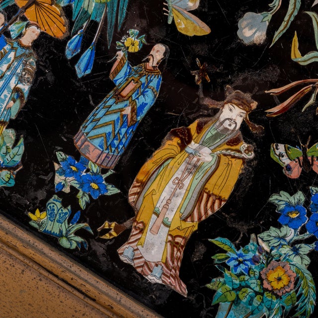 Black Chinoiserie Eglomise Glass Panel, 19th Century For Sale - Image 8 of 11