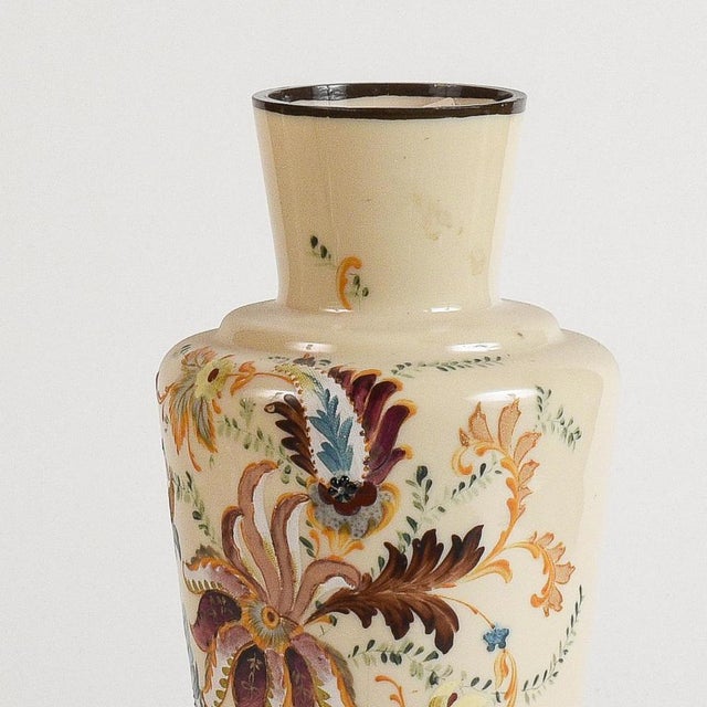 Opaline Glass Vase with Floral Decorations, France, Early 20th Century For Sale - Image 6 of 9