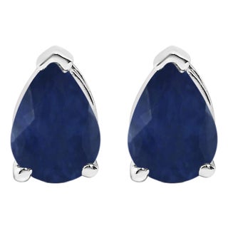 14K White Gold 6x4MM Pear Shaped Blue Sapphire Solitaire Stud Earrings For Sale