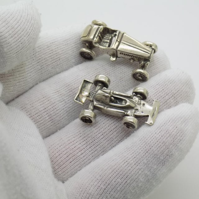 Silver Vintage Italian Handmade Genuine Silver Racing Cars Miniature, 1970s, Set of 2 For Sale - Image 8 of 14