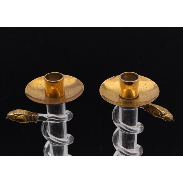 Acrylic and Brass Serpent Snake Candlesticks by Alessandro Albrizzi, 1970s, Set of 2 For Sale - Image 6 of 12