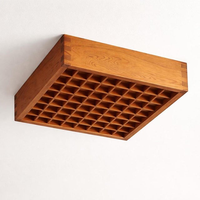 Wood Swedish Square Pine Flush Mount, 1960s For Sale - Image 7 of 10