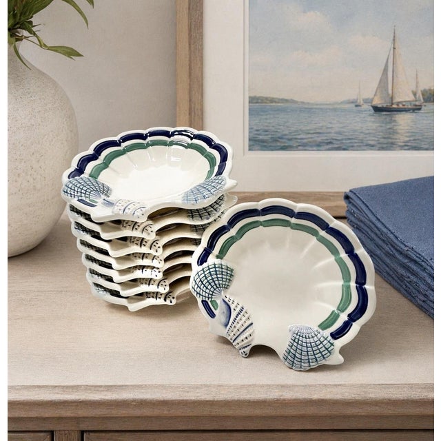 Vintage Pfaltzgraff coastal shell dishes from a retired, discontinued pattern, featuring sculptural seashell motifs and...