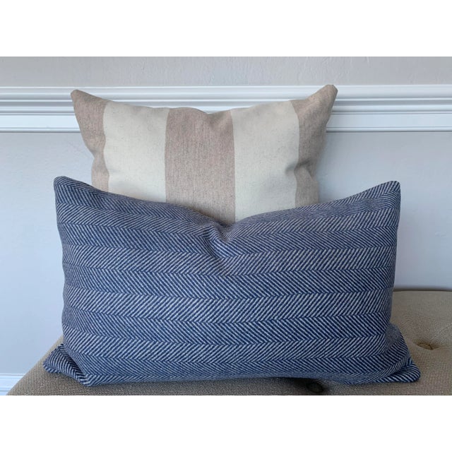 Transitional Contemporary FirmaMenta Navy Blue Herringbone Wool Lumbar Pillow For Sale - Image 3 of 4